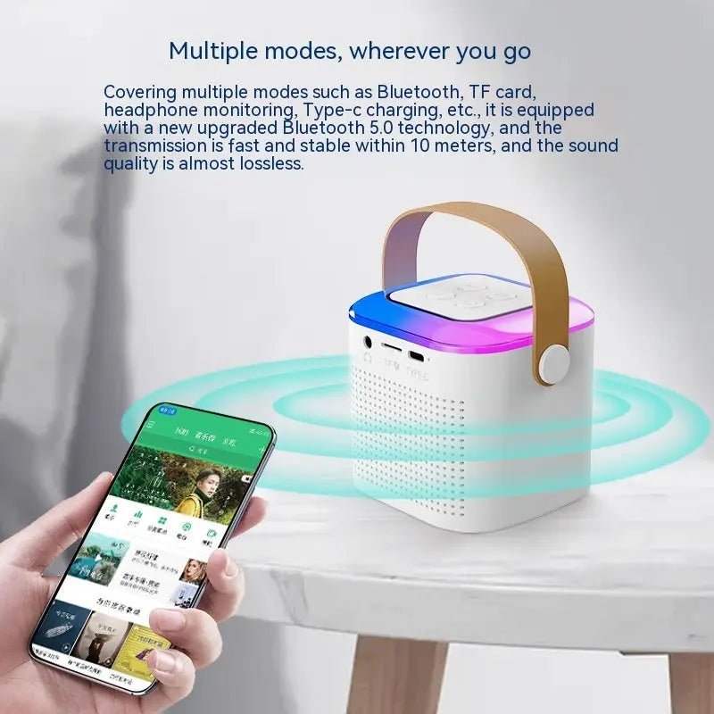 Microphone Karaoke Machine Bluetooth - compatible Speaker With 2 Wireless Mic RGB Light Home Family Singing Speaker - elektronika shop