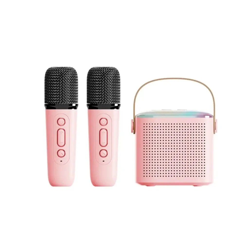 Microphone Karaoke Machine Bluetooth - compatible Speaker With 2 Wireless Mic RGB Light Home Family Singing Speaker - elektronika shop