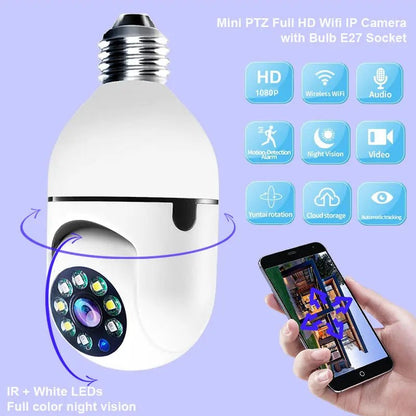 1080P WiFi Bulb Security Camera – 4X Zoom Smart Home Surveillance Camera - elektronika shop