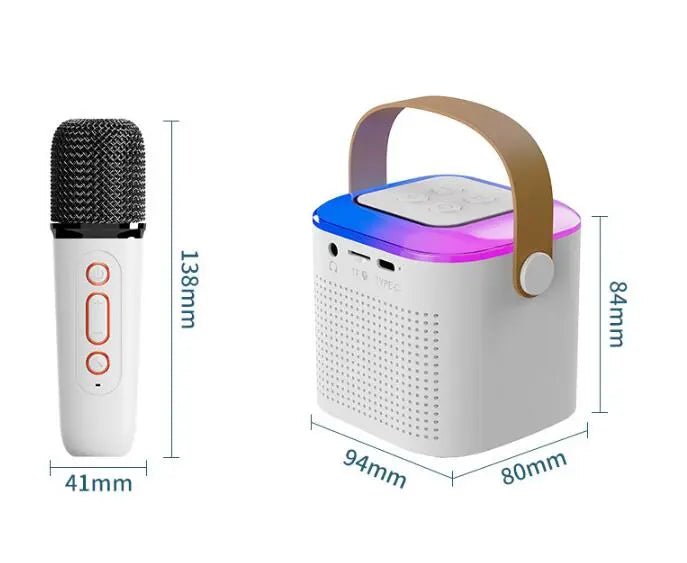 Microphone Karaoke Machine Bluetooth - compatible Speaker With 2 Wireless Mic RGB Light Home Family Singing Speaker - elektronika shop