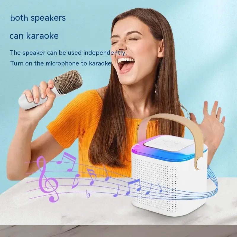 Microphone Karaoke Machine Bluetooth - compatible Speaker With 2 Wireless Mic RGB Light Home Family Singing Speaker - elektronika shop